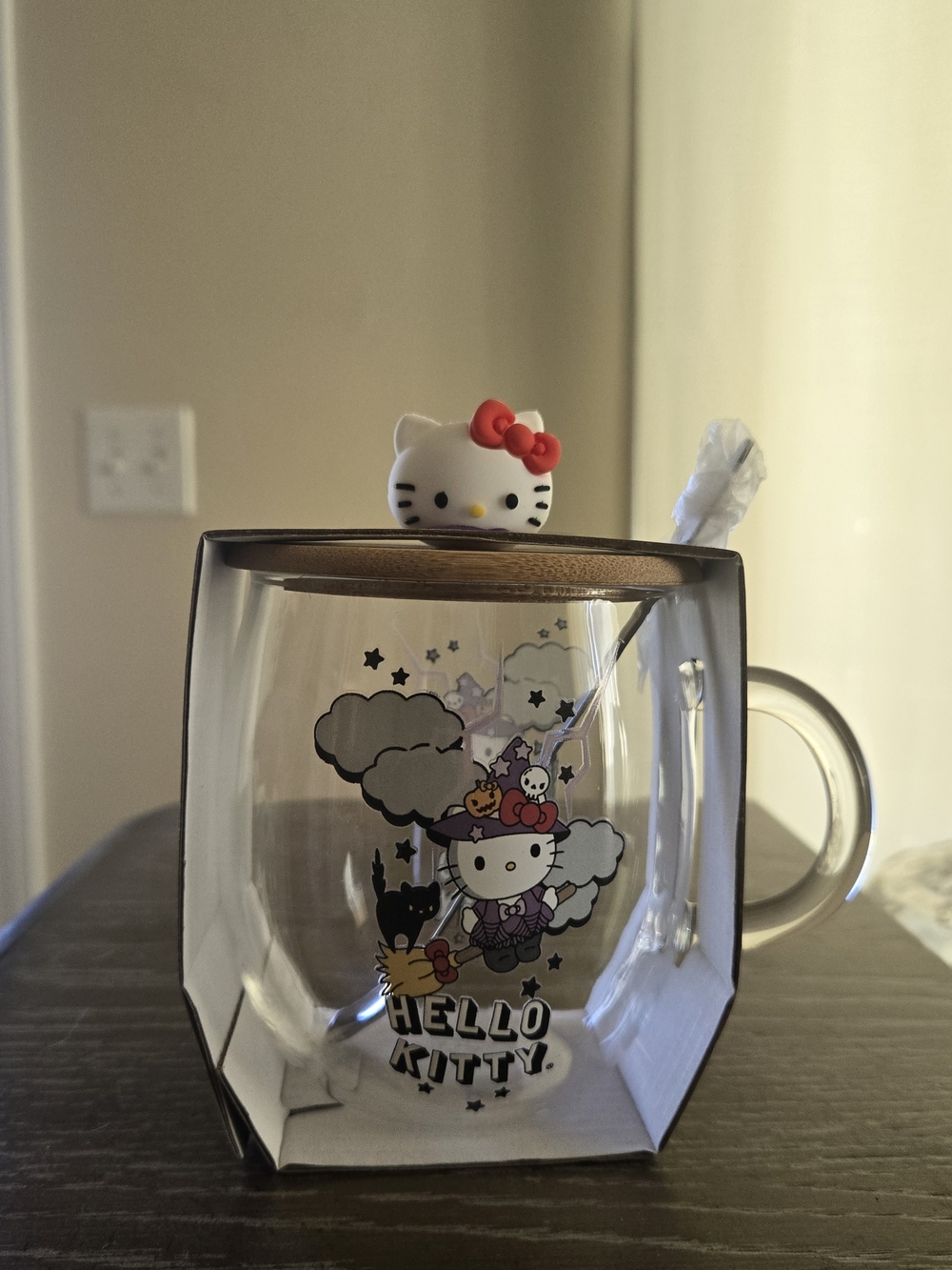 Hello Kitty Halloween Glass Mug with Kitty Topper and Spoon
